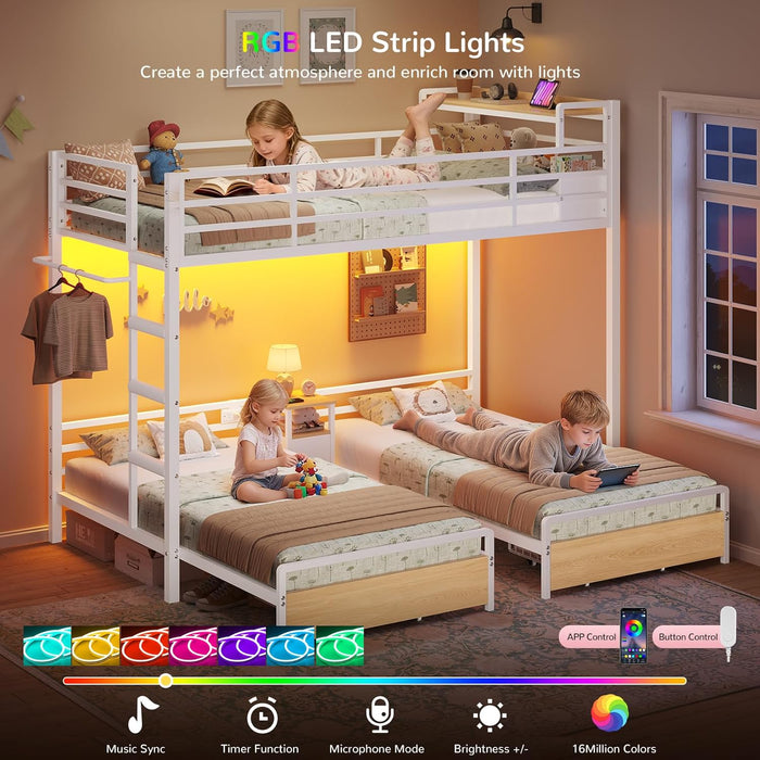 Triple Bunk Bed With BuiltInStorage Shelving White