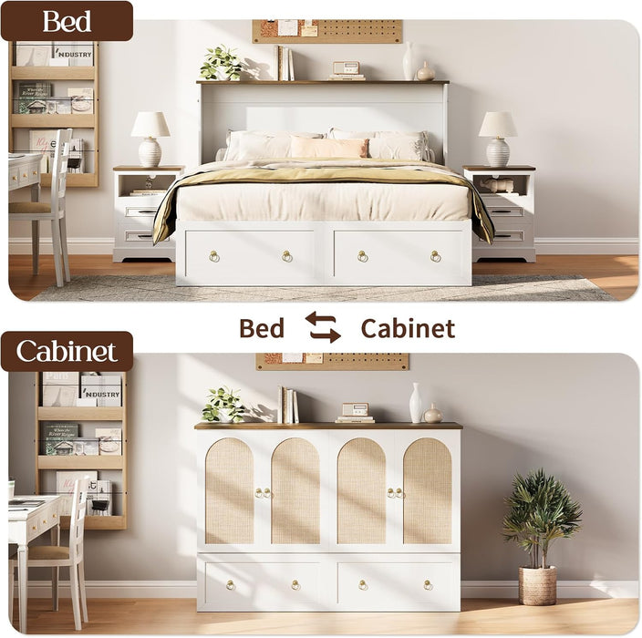 Queen Murphy Bed SpaceSaving Charging Cabinet Drawers