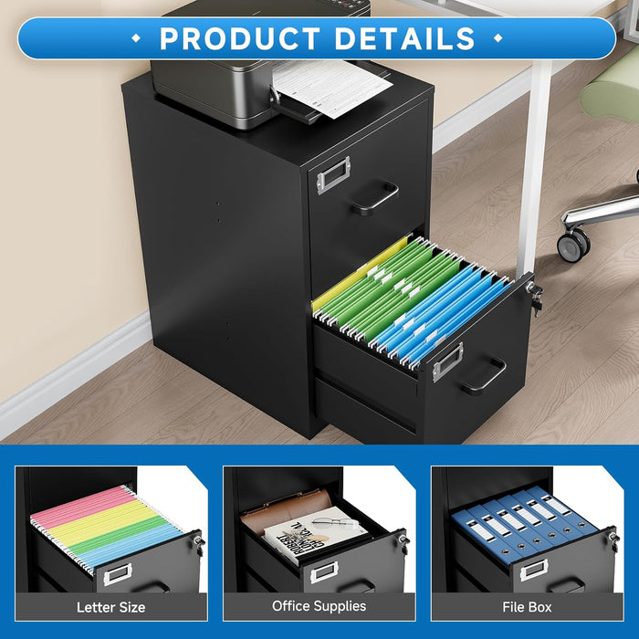 2 Drawer File Cabinet with Lock Vertical Filing Storage Cabinet Office Home Steel Vertical File Cabinets for Letter Size File Cabinet Locked,Assembly Required