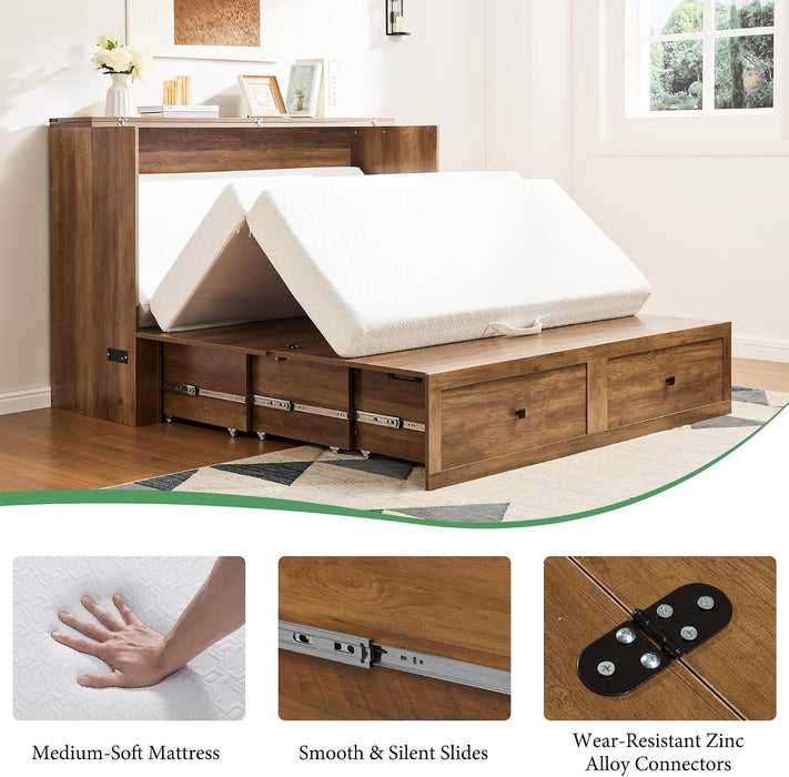 Barnwood Murphy Bed Cabinet Featuring Charging Station