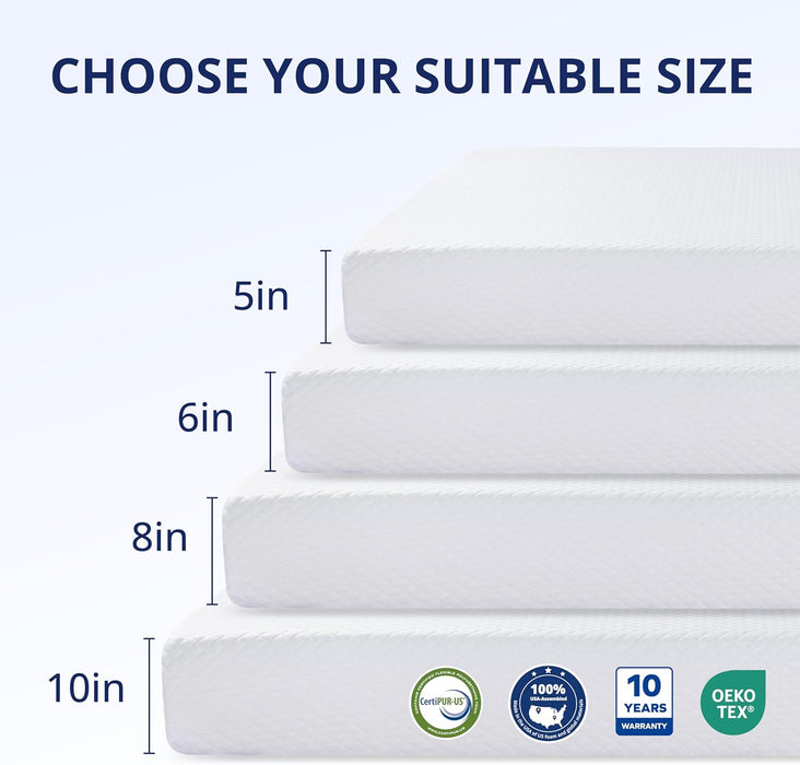 Queen Mattress 10 Inch Green Tea Memory Foam Mattress for Cool Sleep & Pressure Relief, Fiberglass Free, Bed in a Box, Removable Washable Cover, Certipur-Us Certified