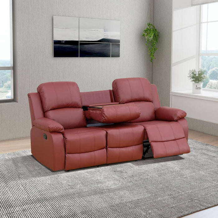 Manual Leather Recliner Sofa Set for Living Room Furniture Set,Leather Recliner Couch Set for Home/Office,Leather Reclining Sofa Set for 3-Pieces(Sofa+Loveseat+Chair) Red