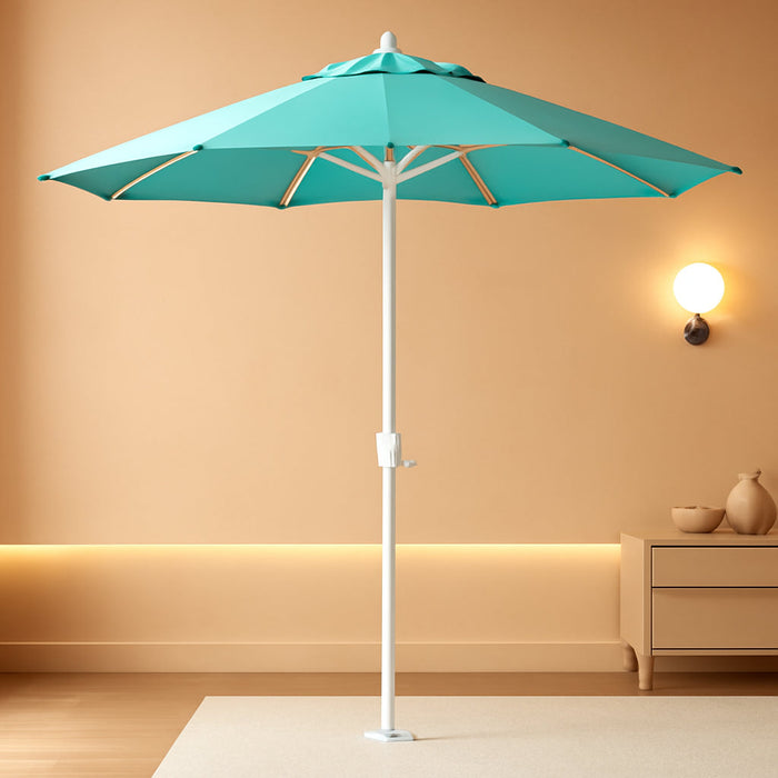 12-Year-Non-Fading, 9Ft Premium Sunbrella Patio Umbrella, Hand-Crank, Button-Tilt, White Frame, Aruba Fabric