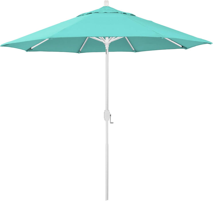 12-Year-Non-Fading, 9Ft Premium Sunbrella Patio Umbrella, Hand-Crank, Button-Tilt, White Frame, Aruba Fabric