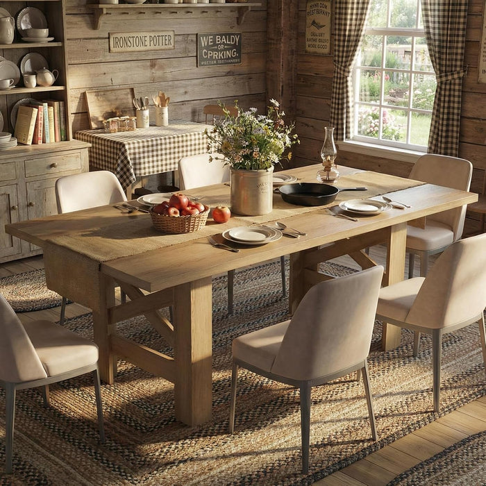 71" Long Dining Table for 6-8, Farmhouse Wooden Barn Kitchen Table for 6, Triangular Legs, Large Dining Room Table W/Thickened Tabletop, Sturdy Frame, for Dinner, Kitchen, Office, Natural