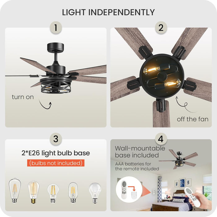 52-Inch Industrial Ceiling Fan With Integrated Remote