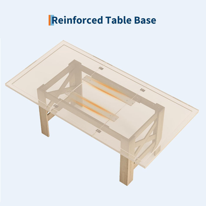 71" Farmhouse Dining Table for 6-8 Person, Large Rectangular Wood Dining Room Table Only, Rock-Strong Thick Base & Heavy Duty Triangular Legs for Kitchen, Office & Restaurant, Natural Wood