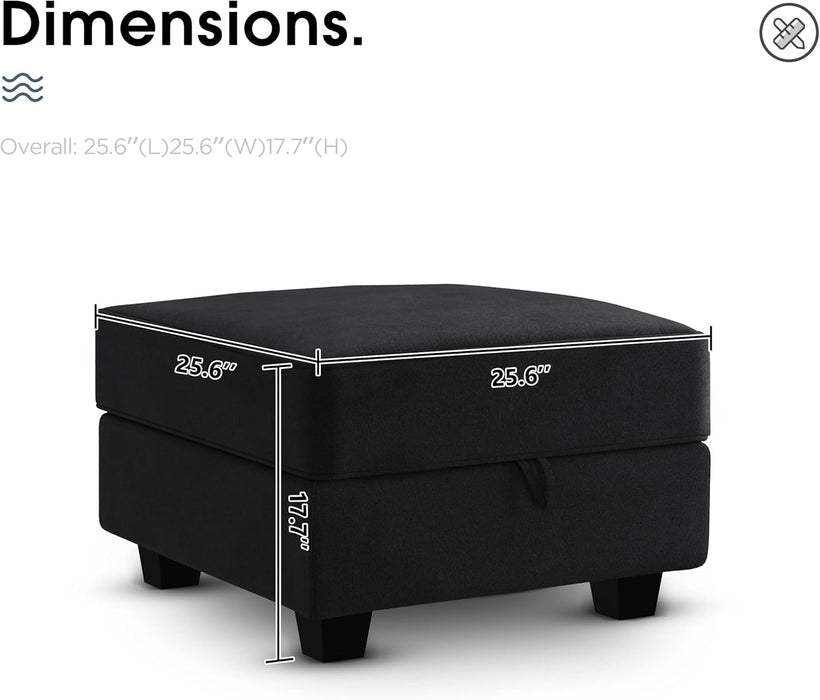 Ottoman Module for Modular Sectional Sofa, Storage Ottoman Square Ottoman Bench for Living Room, Velvet Black