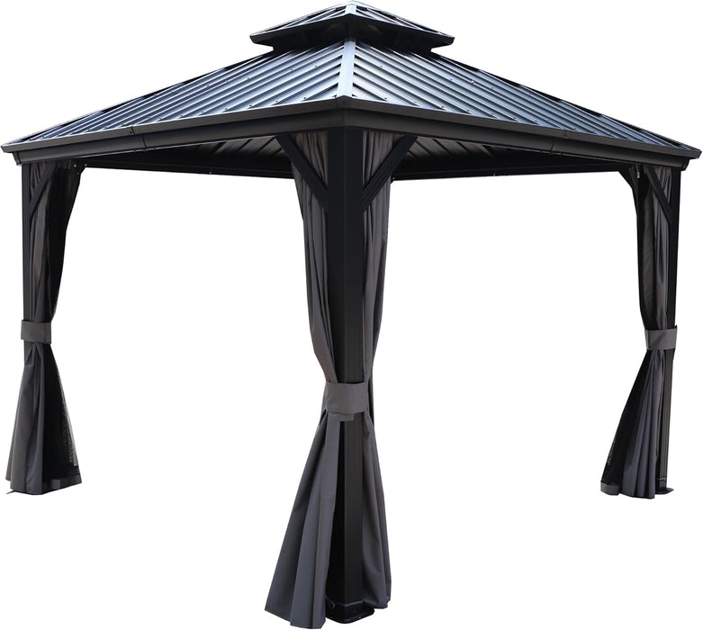 Caesar 10x10 Grey Metal Hardtop Gazebo NettingEnclosure