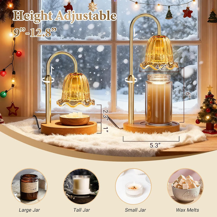 Candle Warmer Lamp with Timer Dimmable Light & Adjustable Height, Birthday Gifts for Women Mom Girl,House Warming Gift New Home Decor,Wax Melting Warmer for Jar Candles with 2 Bulbs/Gold