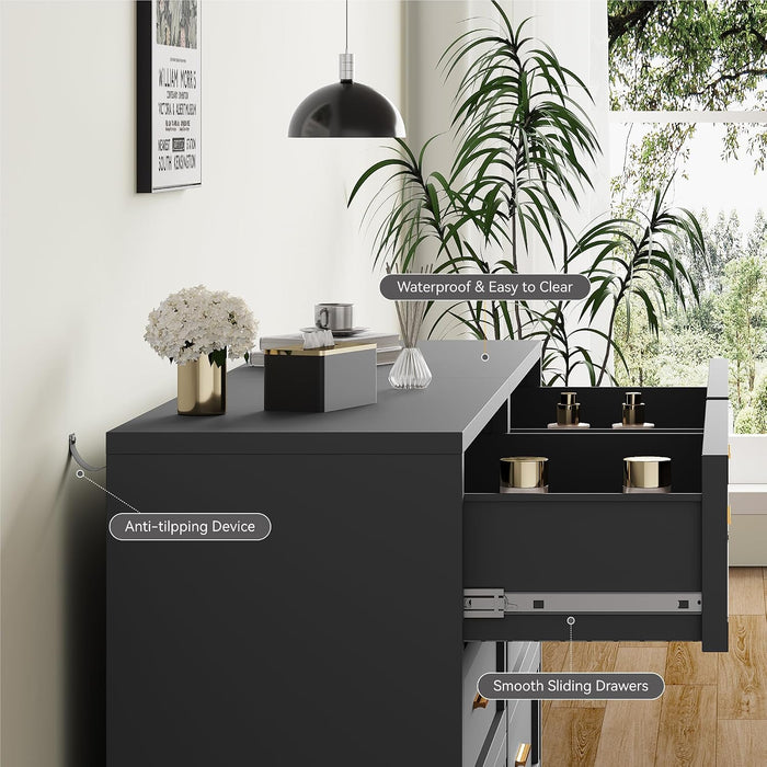 5 Drawer Metal Dresser, Heavy Duty Steel Storage Dresser with Smooth Glide Drawers,Anti-Tip Safety Metal Chest of Drawers for Entryway, Bedroom, Modern Industrial Style,Black