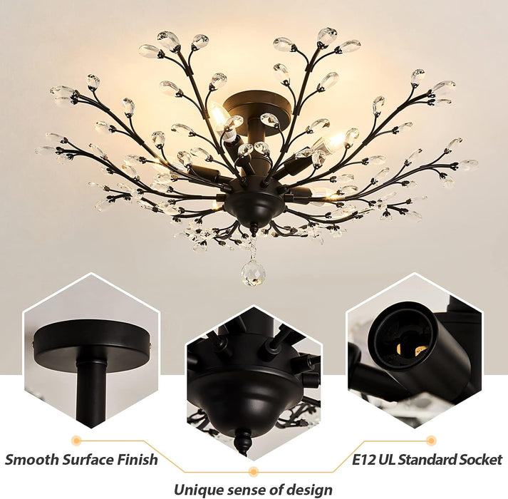 Black Five Light Vintage Crystal Ceiling Chandelier