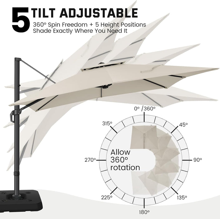Outdoor Patio Umbrella - 10Ft Cantilever Umbrella for Patio Heavy Duty Offset Umbrellas with Stand, 360 Rotation Double Top Large Table Umbrella on Clearance for Deck Pool Backyard
