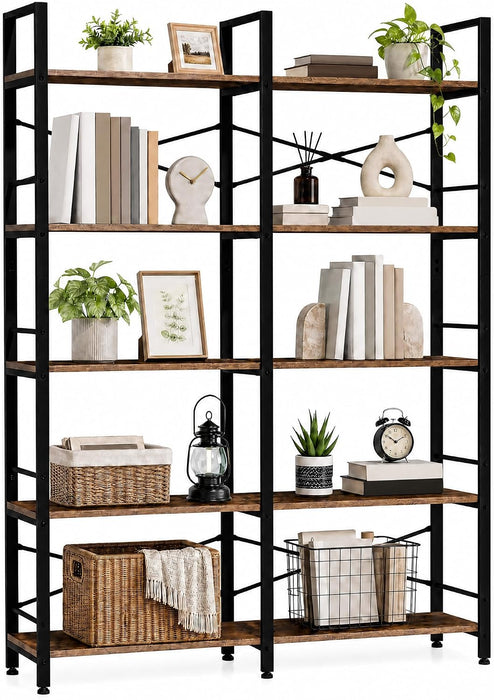 5 Tier Bookshelf, Bookcase with 10 Open Display Shelves