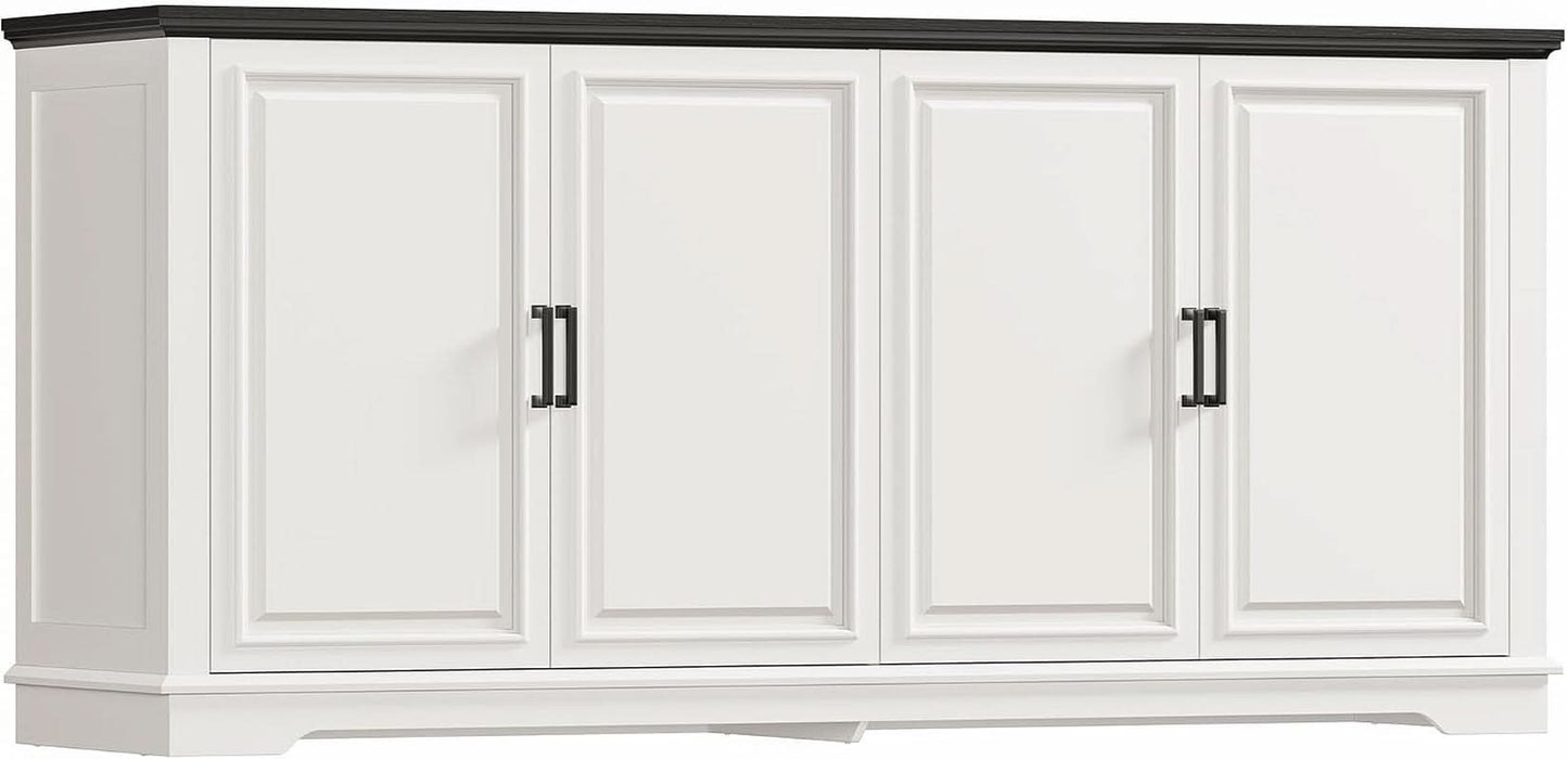 63'' Buffet Cabinet with Storage & 2 Adjustable Shelves, Modern Sideboard Cabinet with 4 Doors, Coffee Bar Cabinet, White