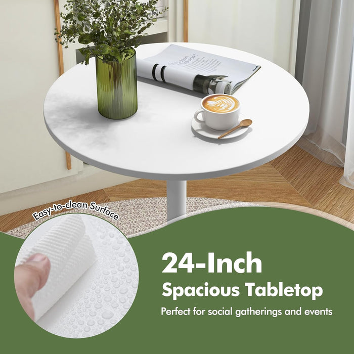 round Bistro Table, Height Adjustable Bar Height Cocktail Table, High Top Pub Table Snack Table with Heavy-Duty Metal Base for Home Bar, Dining Room, Restaurant, White