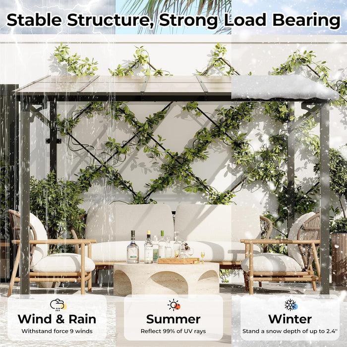 10' X 10' Lean to Gazebo, Hard Top Outdoor Pergola with Roof, Gazebos Pergola on Clearance, Large Wall Mounted Heavy Duty Awnings for Patio, Backyard, Deck, Porch