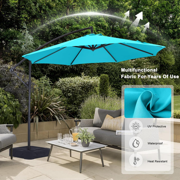 10FT Cantilever Umbrella with Base and Weights Bag, Turquoise