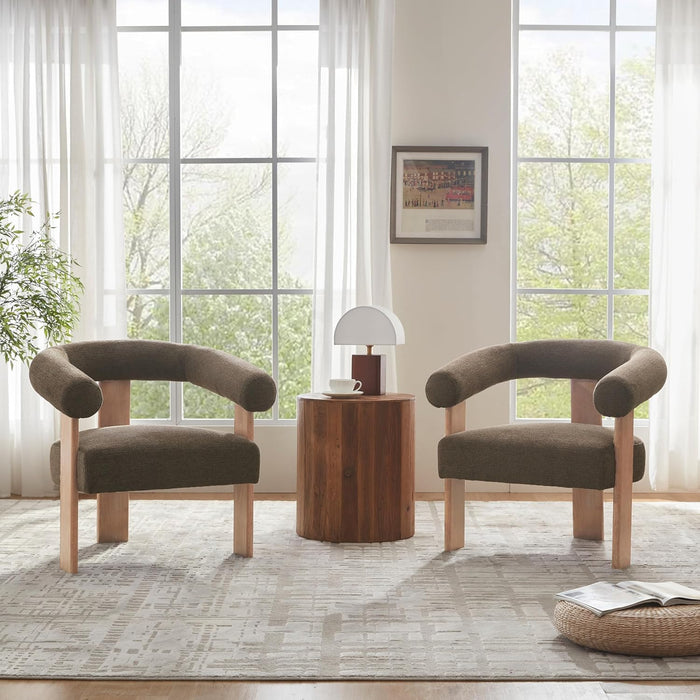 Brown GenerouslyPadded Upholstered Armchair Set Of Two
