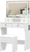 Vanity Desk Set with Adjustable LED Lighted Mirror, Girls Makeup Dressing Table with Stool and 4 Drawers Storage Makeup Table with Power Outlet for Bedroom (White)