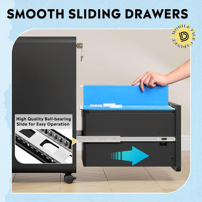 2 Drawer File Cabinet with Lock, Fully Assembled except Casters