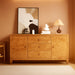 60" Glossy Burl Wood Sideboard Buffet with Storage | Mid-Century Modern Style, Buffet Cabinet with 3 Drawers & 2 Closed Storage for Dining Room, Living Room, Blond Burl