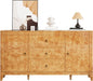 60" Glossy Burl Wood Sideboard Buffet with Storage | Mid-Century Modern Style, Buffet Cabinet with 3 Drawers & 2 Closed Storage for Dining Room, Living Room, Blond Burl