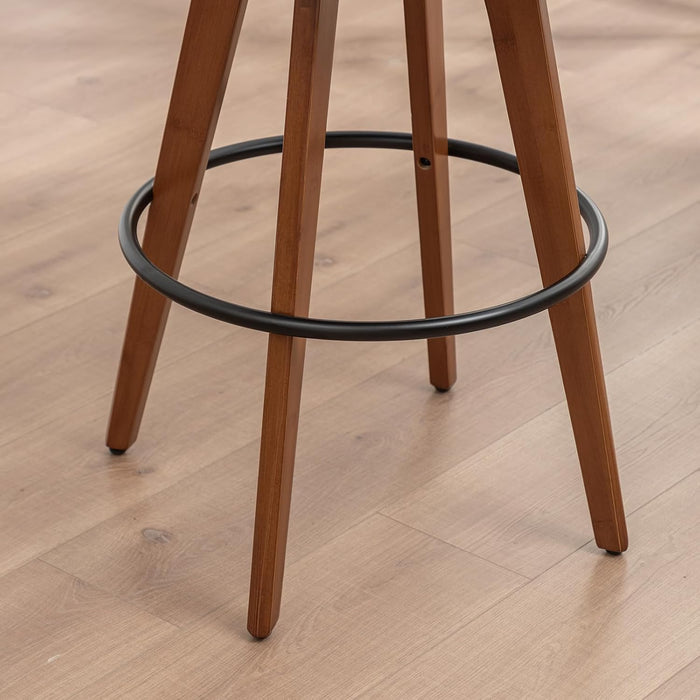 26” Counter Height Stools Set of 2,Mid Century Modern Bar Stools,Green PU Leather Kitchen Island Stool,Wood High Barstools Swivel with Back and Arms for Home Bar Furniture