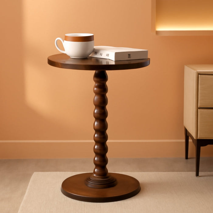 round Side Table, Small Drink Table for Small Spaces, Modern Accent Nightstand with Solid Wood Leg for Living Room, Bedroom, Corners, and Office (Rustic Brown)
