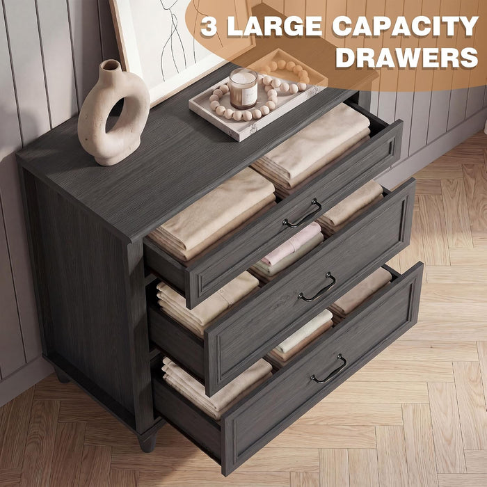 3 Drawer Dresser for Bedroom Set of 2, 31.5" Wide Modern Closet Chest of Drawers with Metal Handles,Wood Nightstand Storage Organizer for Living Room, Hallway, Black Grey