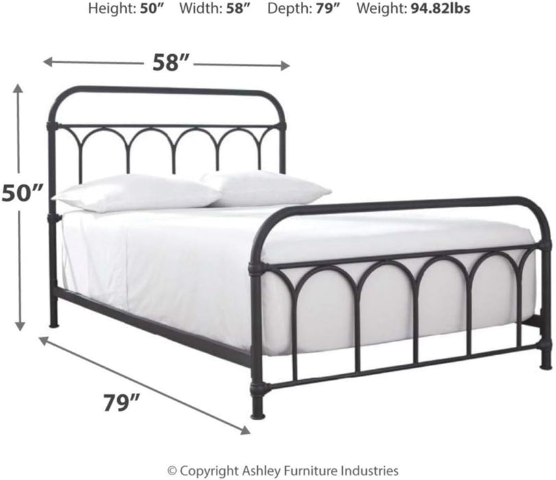 Signature Design by Ashley Nashburg Industrial Farmhouse Metal Bed, Full, Matte Black
