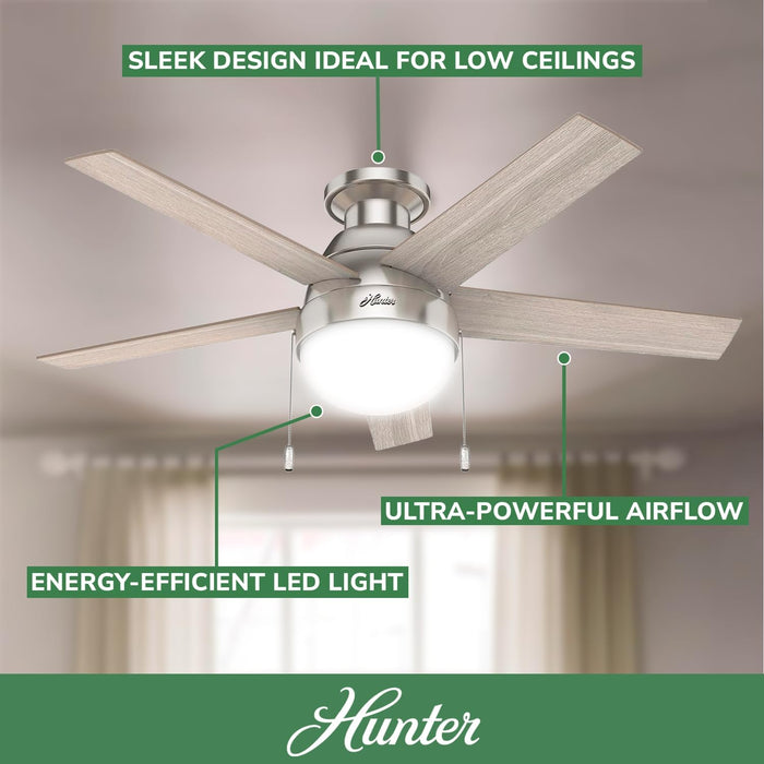Indoor 46 Inch Brushed Nickel LED Ceiling Fan