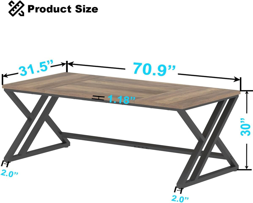 Rustic Large Computer Desk, Industrial Extra Long Home Office Desk, Wood Pc Writing Work Study Computer Table Desk, Farmhouse Workstation Gaming Executive Desk for 2 Person, Rustic Oak, 70 Inch