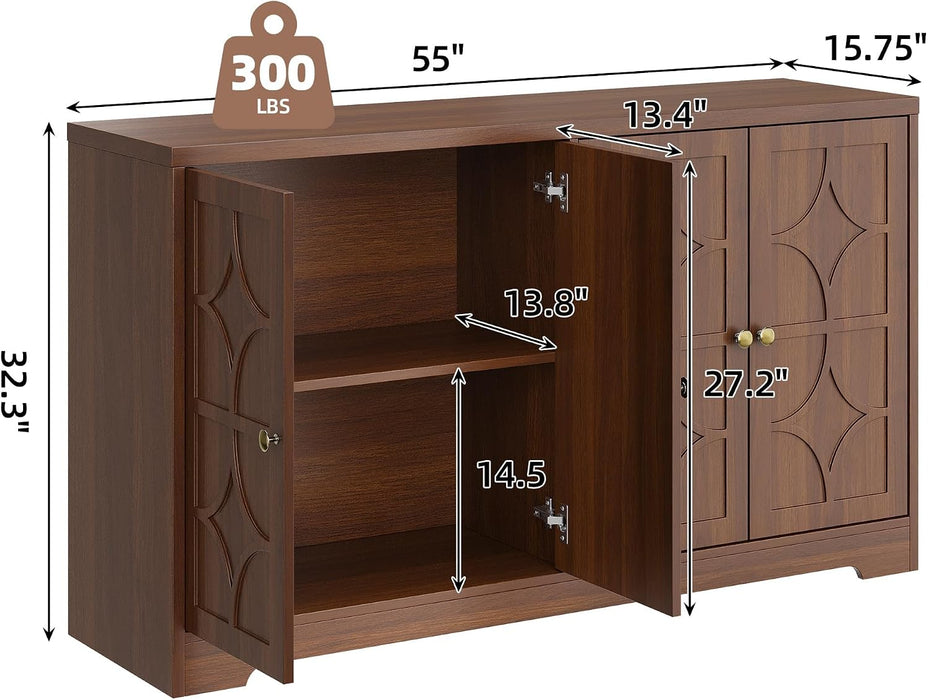 Sideboard Buffet Cabinet with Storage, 56" Modern Sideboard, Brown