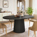 Oval Dining Table for 6 People, 55.11-Inch Farmhouse Kitchen Dinner Table with Cylindrical Pedestal (All Black)