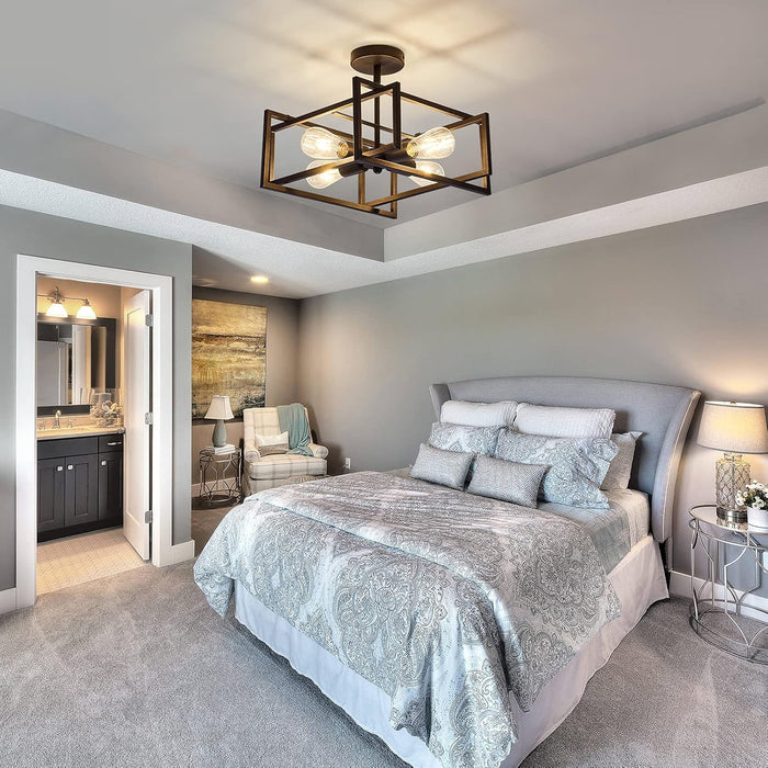 4-Lights Close to Ceiling Light，Black Light Fixture Industrial Flush Mount Ceiling Light ，Farmhouse Chandelier Lighting for Kitchen Island Dining Room Bedroom Foyer Hallway