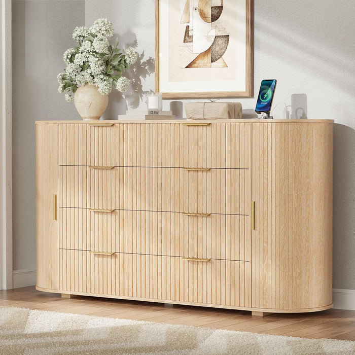 Fluted 8 Drawers Dresser for Bedroom, 55.12" Dressers & Chest of Drawers