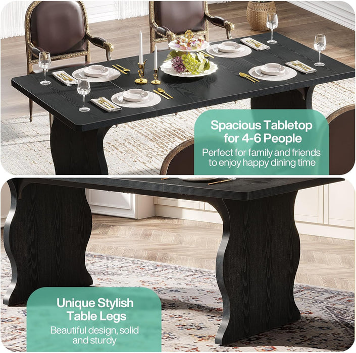 Black Dining Table for 4-6, 63-Inch Rectangular Modern Kitchen Table, Farmhouse Large Kitchen & Dining Room Furniture