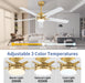 52'' Ceiling Fan with Lights and Remote, Low Profile Modern Ceiling Fan Gold, 6 Speed, Reversible, 3000K-6000K LED, Quiet DC Motor Ceiling Fans for Indoor Outdoor Bedroom Living Room