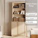Modern 72" Tall Bookshelf with Doors and Adjustable Shelves, Library Bookcase with Storage Cabinet and Open Book Shelfs, Wood Book Shelf for Home Office, Living Room, Beige, 1 PC