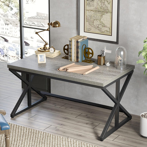 Computer Desk, Industrial PC Laptop Office Desk, Farmhouse Gaming Desk with Spacious Desktop, Rustic Wood Metal Writing Study Work Table for Home Office Bedroom, 47 Inch, Grey Oak