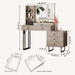 Large Vanity Desk with 3 Color Touch Screen Dimming Mirror, Vanity Desk with Charging Station, Modern Retractable Makeup Dressing Table, Makeup Table with Storage Shelves and 5 Sliding Drawers