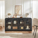 65" Sideboard Buffet Cabinet with Arched Glass Doors, Dark Gray | Modern Wood Sideboard, Spacious Storage Credenza, Adjustable Shelves, Living Room Accent Cabinet, Dining Room & Entryway Use
