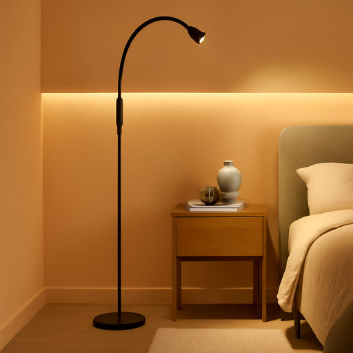Adjustable LED Beam Floor Lamps for Living Room, Reading Lamp with Flexible Gooseneck, Dimmable Zoomable Spotlight, Work Light, Touch Control, Task Crafting Standing Lamp for Office Bedroom