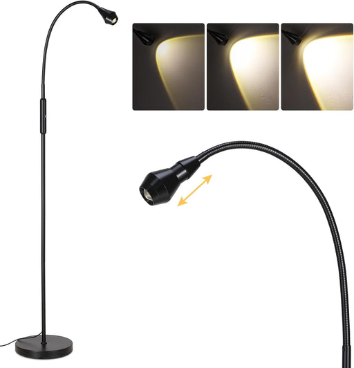 Adjustable LED Beam Floor Lamps for Living Room, Reading Lamp with Flexible Gooseneck, Dimmable Zoomable Spotlight, Work Light, Touch Control, Task Crafting Standing Lamp for Office Bedroom