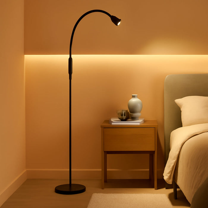 Adjustable LED Beam Floor Lamps for Living Room, Reading Lamp with Flexible Gooseneck, Dimmable Zoomable Spotlight, Work Light, Touch Control, Task Crafting Standing Lamp for Office Bedroom