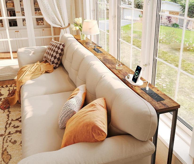 78.8 Inch Narrow Console Table with Outlet, Sofa Tables, behind Couch Table, Long Entryway Tables with Charging Station, for Living Room, Rustic Brown