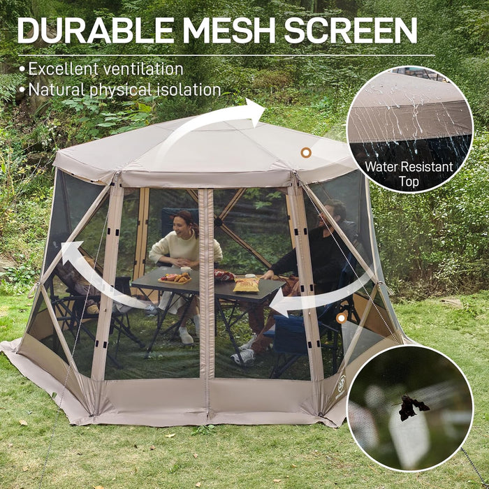 Pop up Screen House Tent for Camping 11.5 X 9.8 Ft, Instant Screened Gazebo Canopy with Netting, Portable Shelter Enclosure for Outdoor, Backyard, Khaki