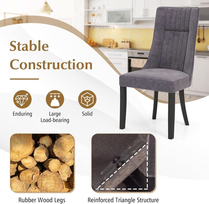 Upholstered Dining Chairs Set of 2, Channel Tufted Kitchen Chairs W/High Backrest, Rubber Wood Side Chairs, Padded Seat, Modern Fabric Armless Accent Chairs for Restaurant, Living Room