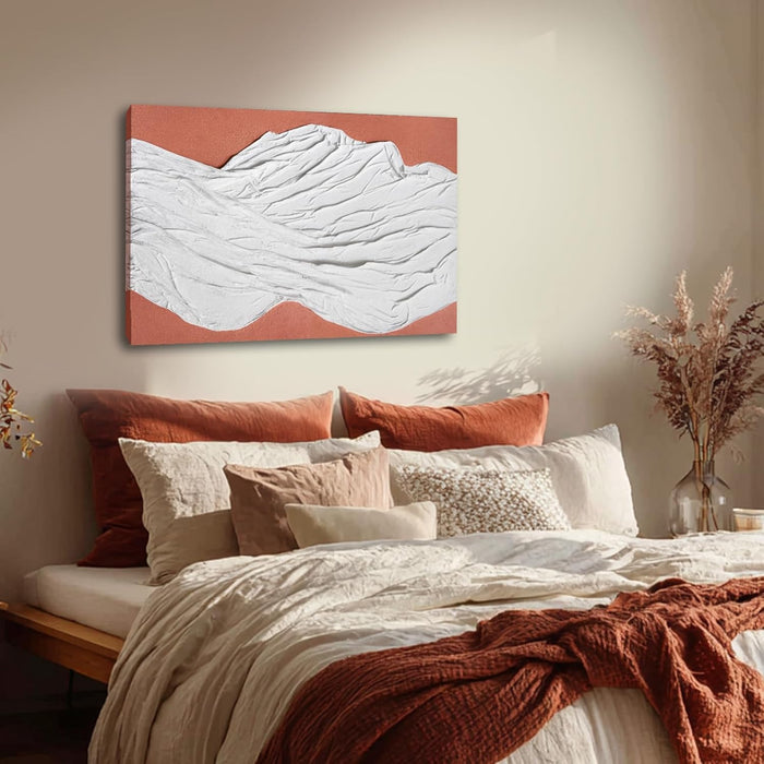 White Textured Abstract Wall Art with Brown Minimalist Modern Canvas Painting Neutral Wall Decor for Living Room, Bedroom, Office, 24X36 Inch